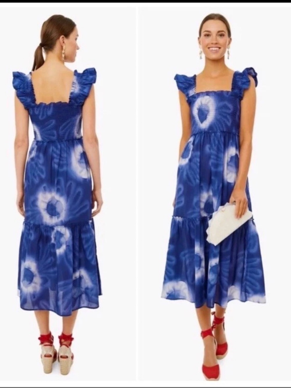 Tuckernuck Blue Tie-Dye Ruffle Strap Midi Dress